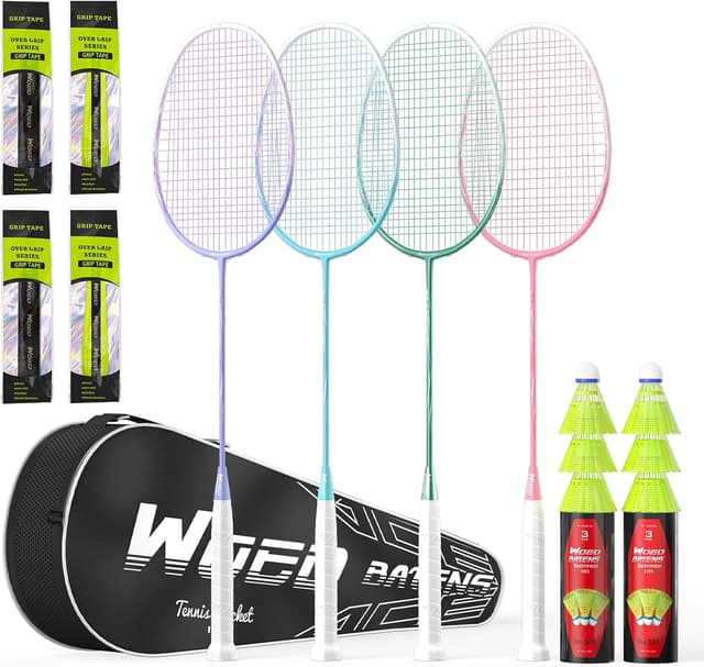 Thumbnail 6 de Professional Carbon Fiber Badminton Rackets Set (4 Rackets) for Backyards, Gym, and Family Play