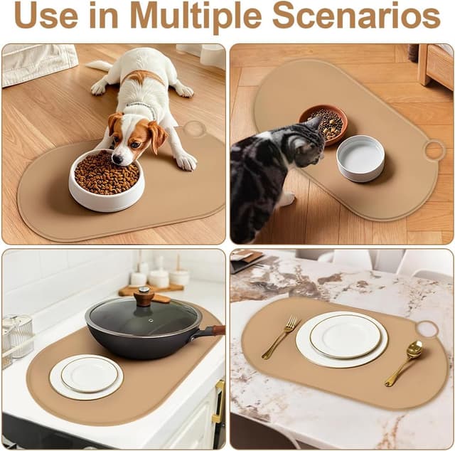 Thumbnail 6 de Tapis de gamelle Adiwo antidérapant en silicone (50×25 cm) pour chien et chat, brun boue