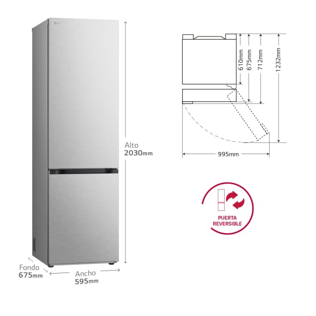 Detalle de LG GBV7280AMB combi Total No Frost 203 cm con Door Cooling+ (reacondicionado Grado B)