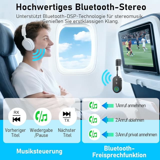 Detalle de Bluetooth Sender Bluetooth Adapter 5.3 (2-in-1) für 3,5-mm-Klinke – TX/RX mit Dual Pairing