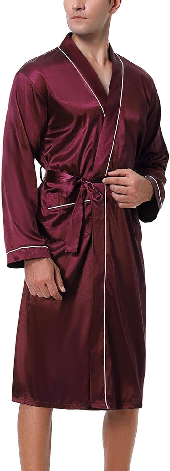 Thumbnail 6 de Bresdk peignoir homme en satin léger à manches longues avec ceinture ajustable