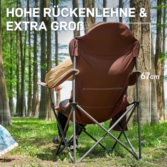 Detalle de EVER ADVANCED Luxus Campingstuhl faltbar bis 160 kg mit hoher Rückenlehne (Hochlehner)