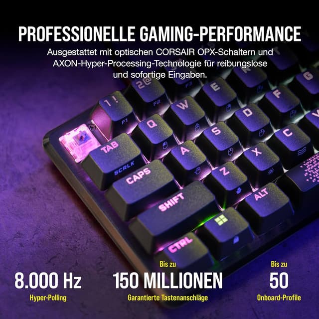 Detalle 2 de Corsair K65 PRO Mini RGB (65%) mit optisch-mechanischen OPX-Schaltern – iCUE, PBT Double-Shot, QWERTZ
