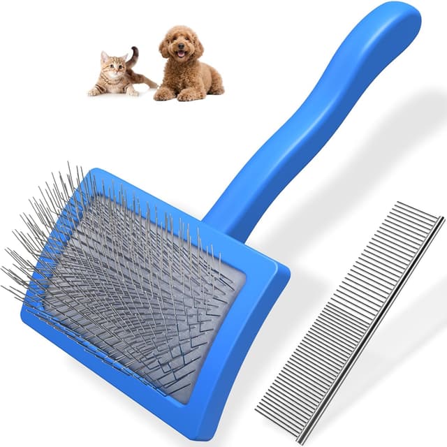 Thumbnail 6 de 2-Pack Slicker Brush & Stainless Steel Comb for Dogs (Extra-Long Pins) — Goldendoodles, Poodles & Labradoodles (Blue, Large)