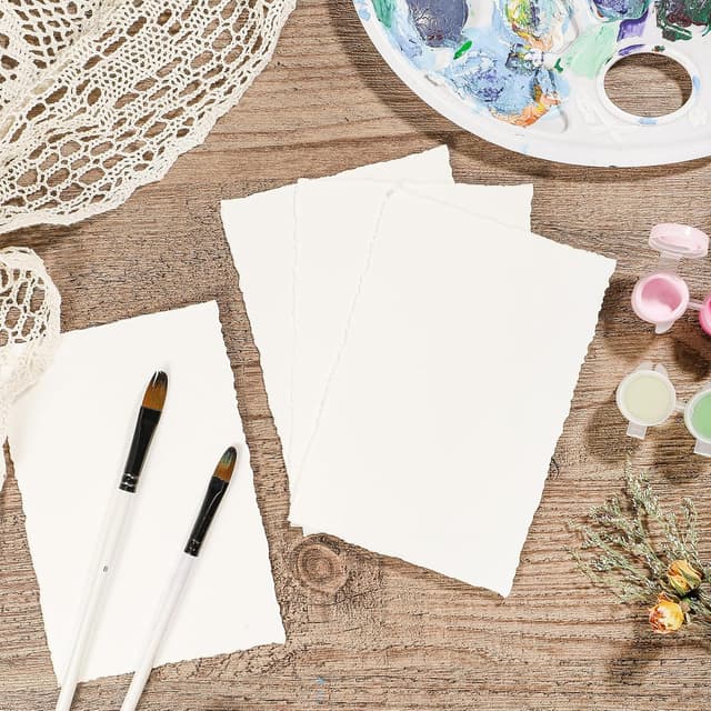 Detalle de Prudiut 25 Sheets Cotton Watercolor Paper (300 GSM), 4 x 6 in, White, Textured, Deckled Edge