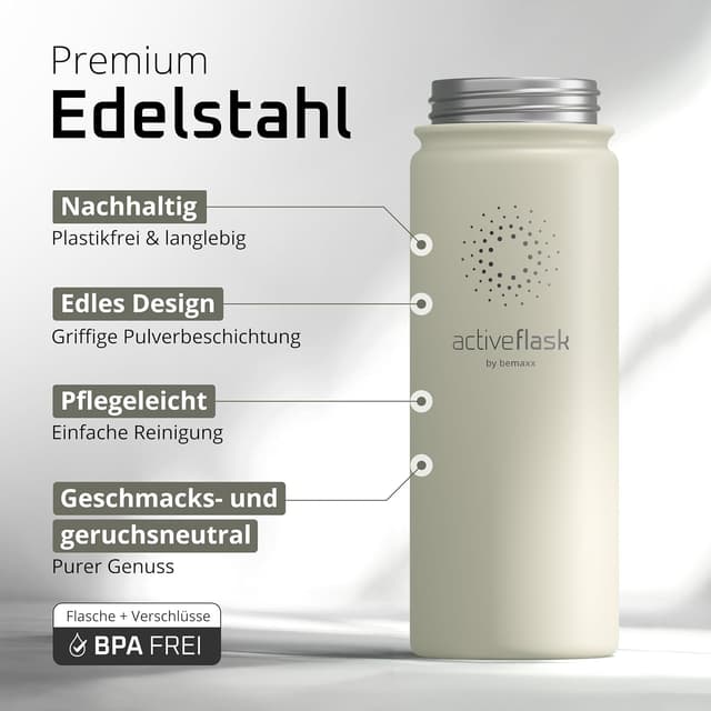 Detalle de ACTIVE FLASK Edelstahl-Trinkflasche mit Strohhalm und 3 Deckeln – auslaufsicher, BPA-frei