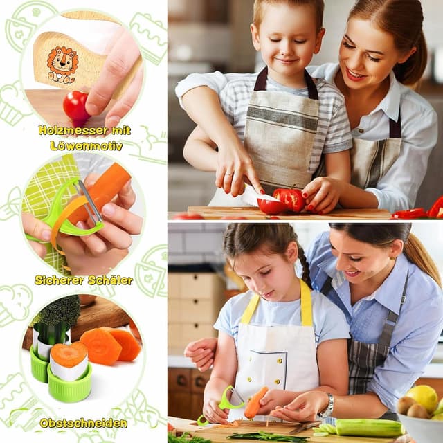 Detalle de 13-teilige Kindermesser-Set „Löwenset“ für Kinder ab 2 Jahren – Holz-/PP-Sicherheitsmesser inkl. Ausstechformen