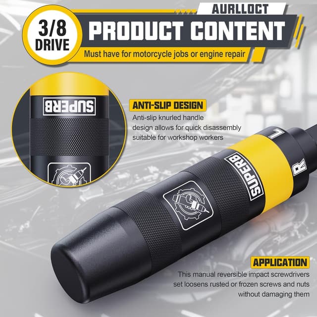 Detalle 1 de Aurlloct cacciavite a impatto 3/8" con testina rimovibile, 13 pezzi