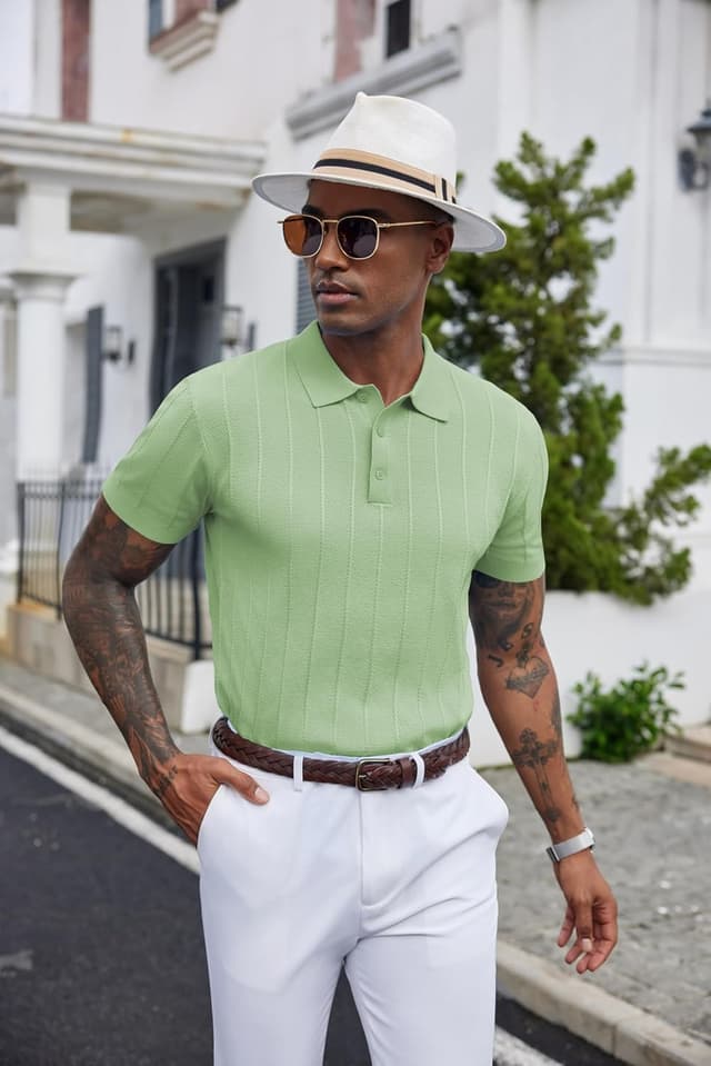 Detalle de COOFANDY Knit Polo Shirt Short Sleeve