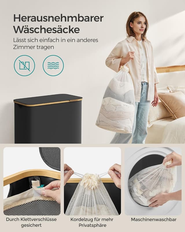 Detalle 1 de SONGMICS Wäschekorb 150 L mit Deckel