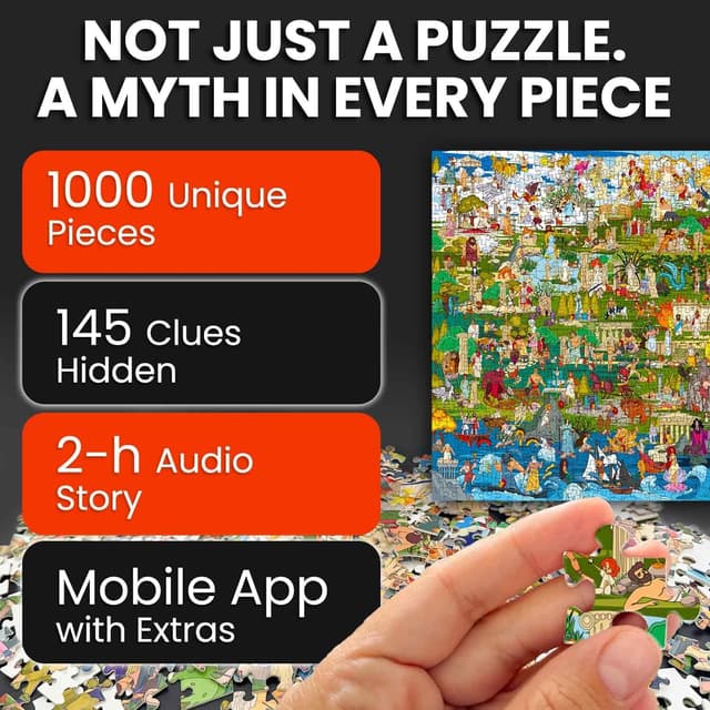 Detalle de QUOKKA 1000-Piece Greek Gods Jigsaw Puzzle for Adults with Audio Story and Hidden Secrets