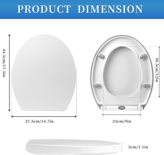Detalle 2 de YunNasi Oval Shape Soft Close Toilet Seat (Quick Release, Adjustable) 44.5 x 37.5cm