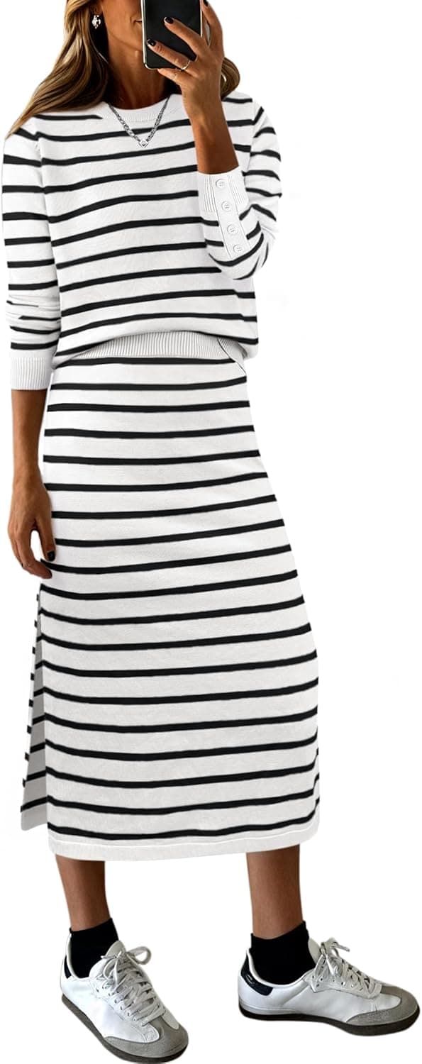 Detalle de ANRABESS 2-Piece Skirt Set striped knit midi outfit