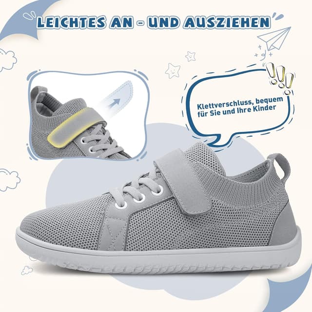 Detalle 2 de TIAROOTT Kinder Barfußschuhe mit breiter Zehenbox und Klettverschluss – minimalistische Sneaker für Alltag, Fitness & Trail