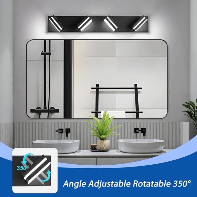 Detalle 2 de IZORRO LED Modern Bathroom Lights Fixture (4-Light, Dimmable, 360° Rotate) in Matte Black Acrylic