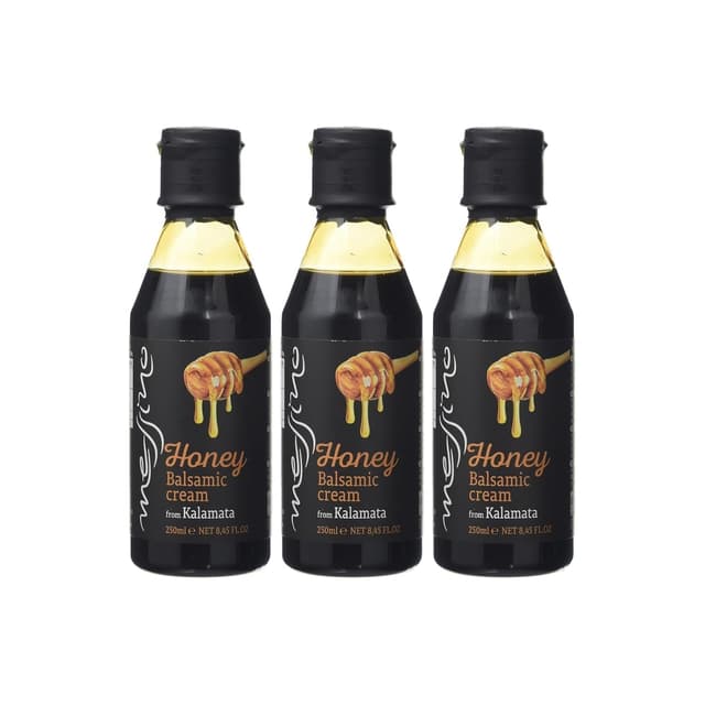 Detalle de Messino Honig Balsamico Crème Glaze (3er Pack) – weißer Balsamico mit griechischem Blütenhonig, zuckerfrei, vegan