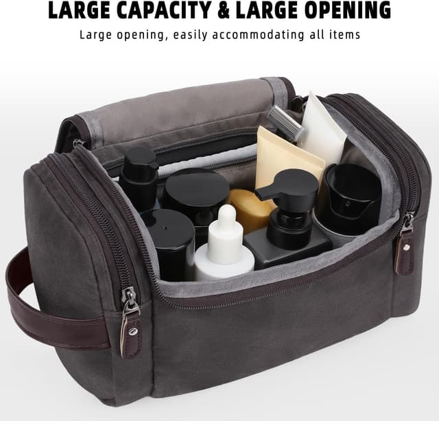 Detalle 2 de ZOMFELT Travel Toiletry Bag for Men, Waxed Canvas Dopp Kit