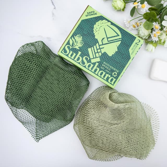 Detalle 2 de SubSahara Authentic African Net Sponge (2-Pack) for Body & Face — Gentle Exfoliating Loofah Sponge, Travel-Friendly, Quick-Drying