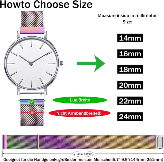 Detalle 2 de ZLZKJS Edelstahl Mesh Uhrenarmband mit Magnetverschluss – 14 bis 24 mm Schnellverschluss-Ersatzband