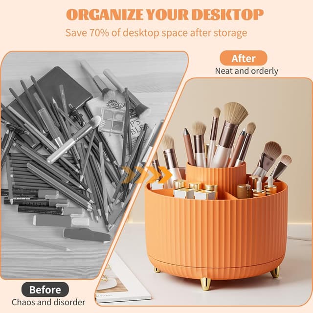 Detalle de 360° drehbarer Make-up Organizer mit 5 Fächern – Make up Organizer & Pinselhalter (Orange)