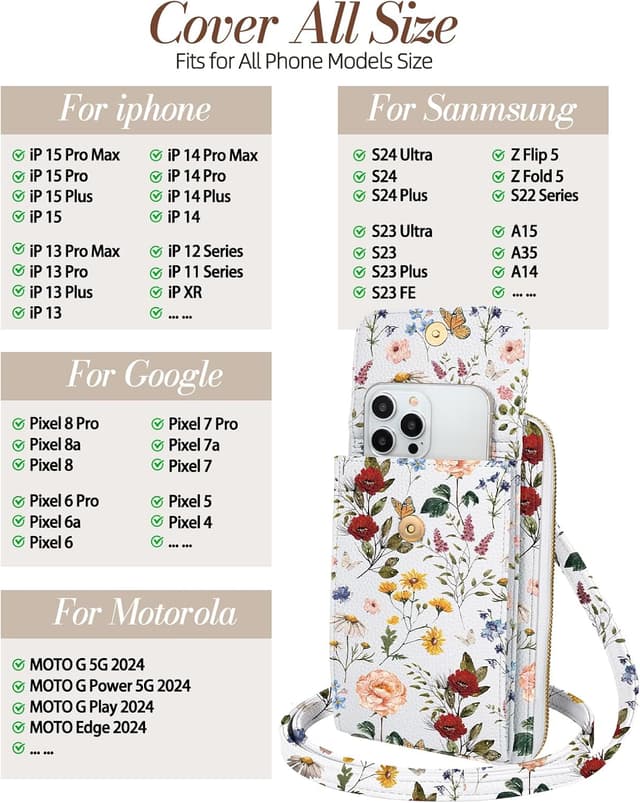 Detalle de Miss Adola cute crossbody phone purse with adjustable strap and vintage flower design