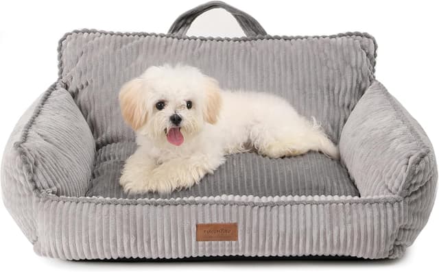 Detalle de FUKUMARU Katzenbett aus geripptem Samt (71 cm) mit waschbarem, wasserfestem Bezug – grau