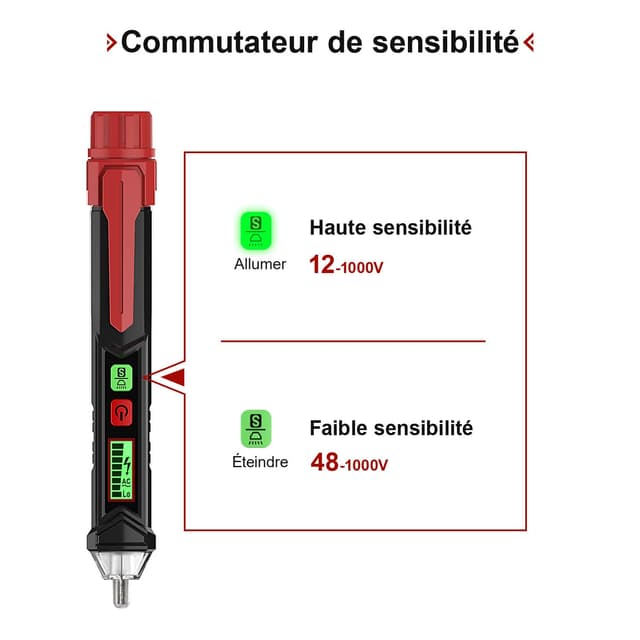 Detalle 2 de KAIWEETS HT100 Détecteur de tension 12V–1000V