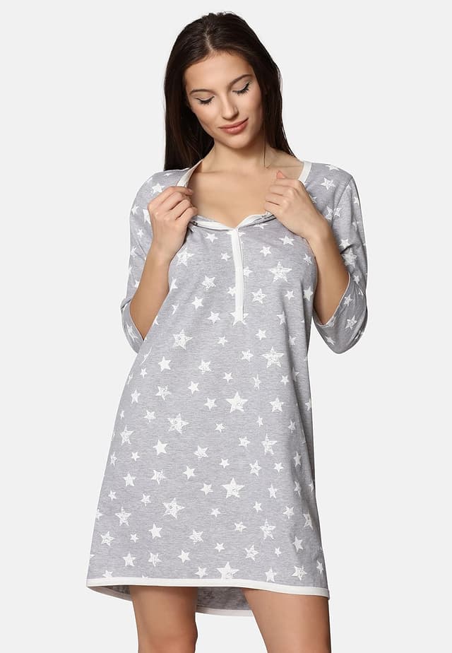 Detalle de Be Mammy chemise de nuit grossesse, maternité et allaitement en coton BE20-176