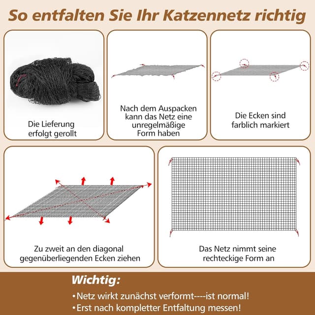 Detalle 2 de Aystkniet Katzennetz fürs Balkon ohne Bohren (drahtverstärkt), inkl. Klebehaken & Silikonkleber