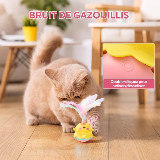 Detalle 2 de LIFLIX Jouet interactif automatique pour chat à plumes, rotation 360° et LED (rose)