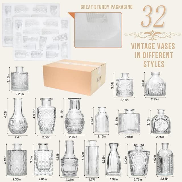 Detalle de Anquephd Glass Bud Vase Set (32PCS) for Wedding Centerpieces, Mini Clear Flower Vases