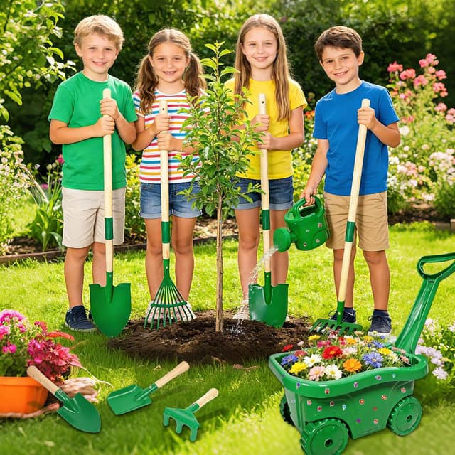 Detalle de HILKKET Kinderschubkarre Gartenwerkzeug Set 13-teilig