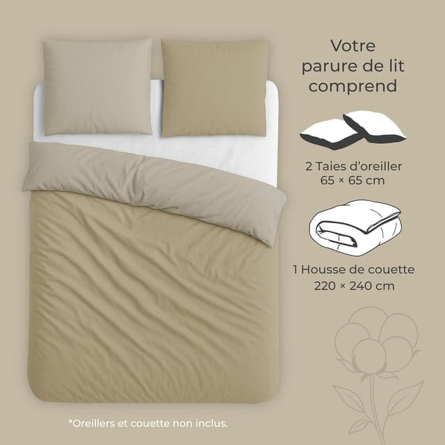 Thumbnail 6 de Dreamzie Housse de couette 200x240 réversible en coton beige (parure 3 pièces)