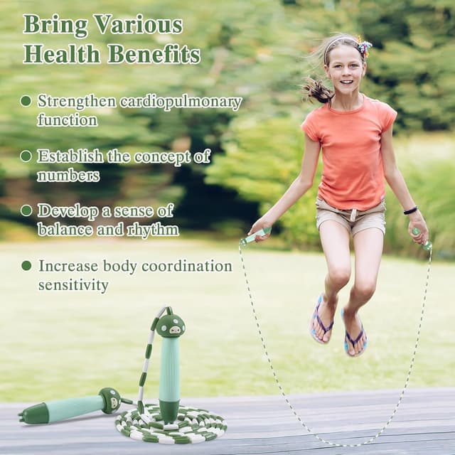 Detalle 2 de OTraki Kinder-Springseil mit Holzgriff und Baumwollseil, 5 m (verstellbar)
