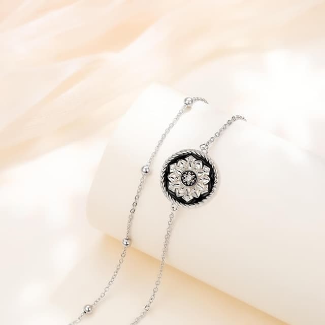 Detalle 2 de J.MUEN Bracelet femme en argent sterling 925 avec motif fleur de lotus, réglable (17 cm + 4)