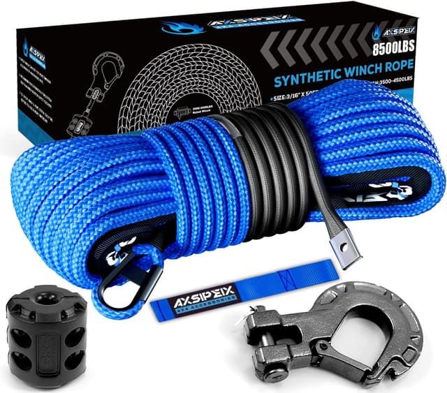 Thumbnail 6 de Synthetic Winch Rope Kit (1/4 in x 50 ft) with 10,000 lb Break Strength, Blue UHMWPE Rope & Protective Sleeve