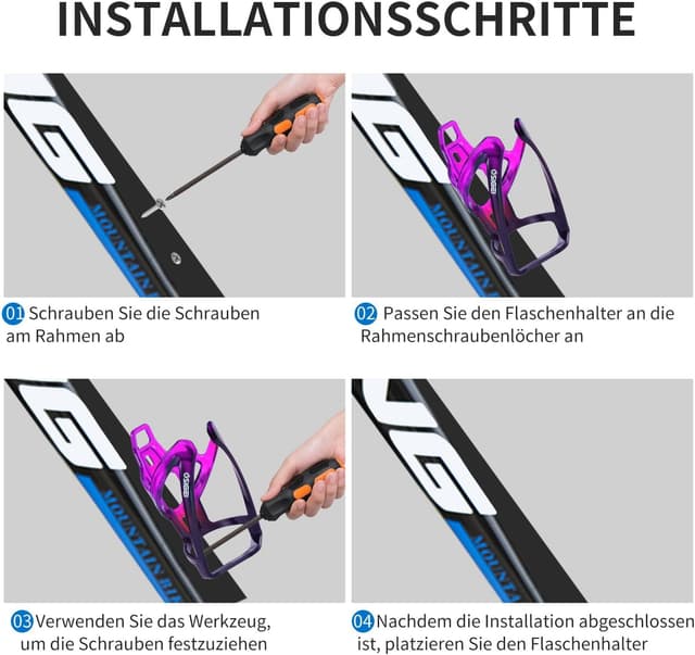 Detalle 2 de OSIGEI Bicycle Bottle Holder (Updated Version) Gradient Drink Holder for MTB & Road Bikes – Blue Purple