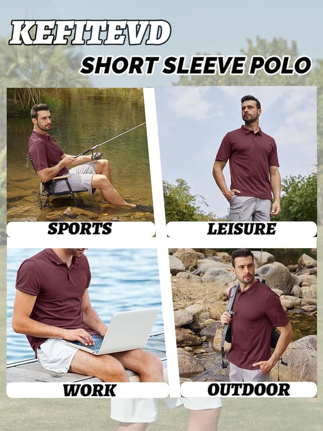 Detalle de KEFITEVD Polo à séchage rapide homme en polyester piqué – manches courtes, col chemisier