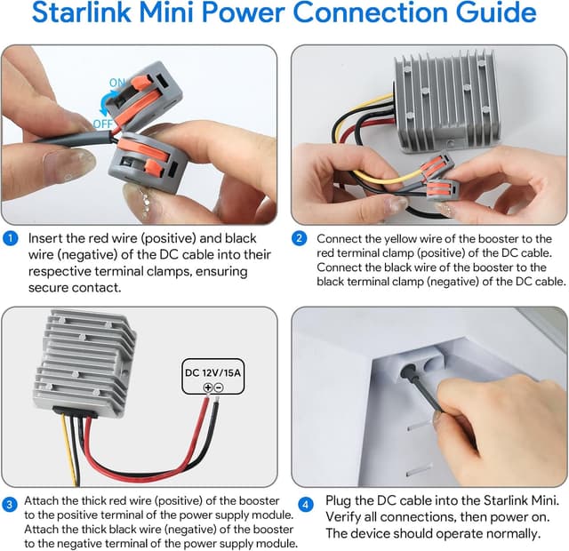 Detalle de XLTTYWL Starlink Mini adattatore 12 V con booster DC-DC fino a 144 W (12 V → 48 V 3 A) e cavo CC da 2 m