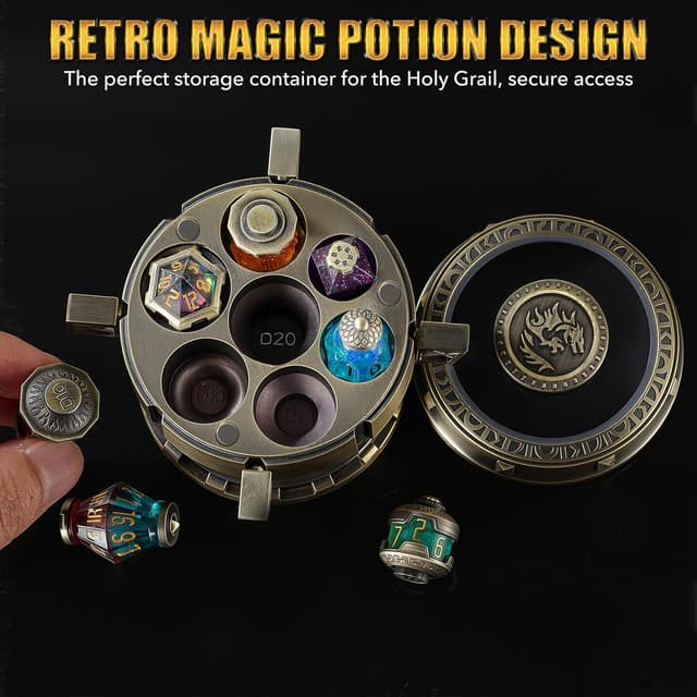 Detalle de 2026 DND Dice Set Alchemist’s Metallic Elixir 7-Piece Metal & Resin Dice Collection (Bronze)