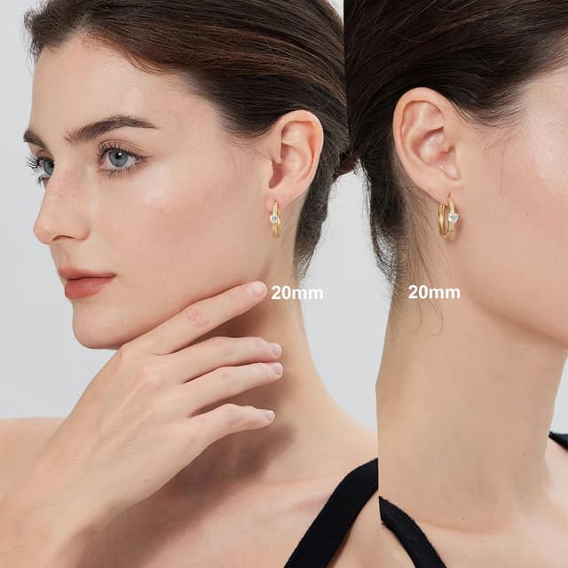 Detalle 2 de Jiamiaoi Creolen Ohrringe aus Edelstahl mit 18K Weißgold-Vergoldung, Huggie Hoop (18/21/25 mm) – Silber & Gold