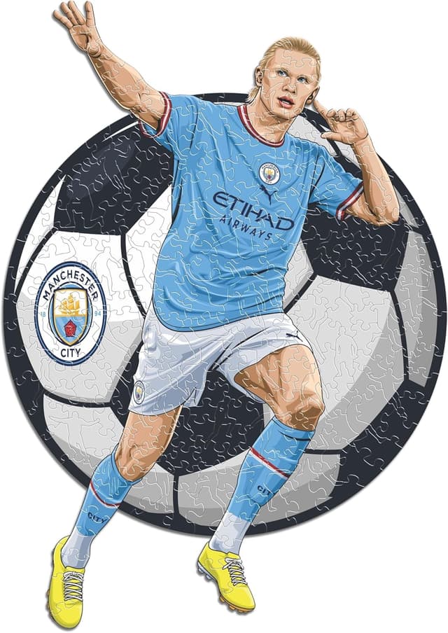 Detalle 2 de Puzzle di legno Iconic Puzzles Manchester City con Erling Haaland, taglia S, 150 pezzi