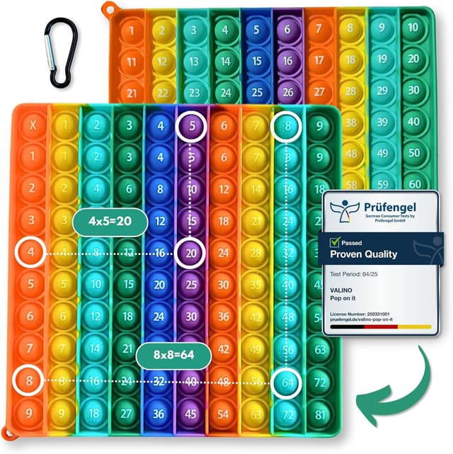 Detalle de Valino PopIt 2 in 1: tavola delle moltiplicazioni e tabella delle centinaia XXL