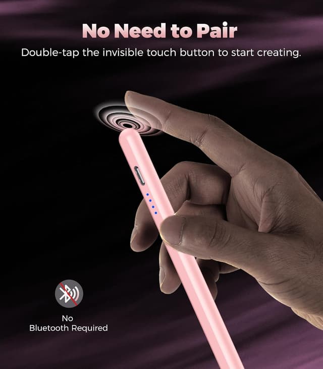 Detalle de Stylus Pen for iPad (2018–2025) Digital iPad Pencil with Palm Rejection, Double-Tap Activation & Magnetic Attachment (Pink)