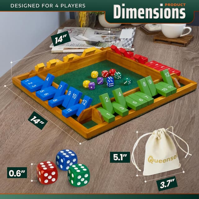 Detalle 2 de Queensell Shut The Box Wooden Game 14-inch