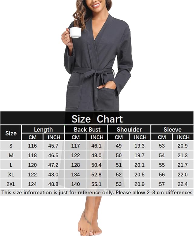 Detalle de Sopesil Peignoir en coton texturé (waffle) pour femme, kimono long avec col en V et poches