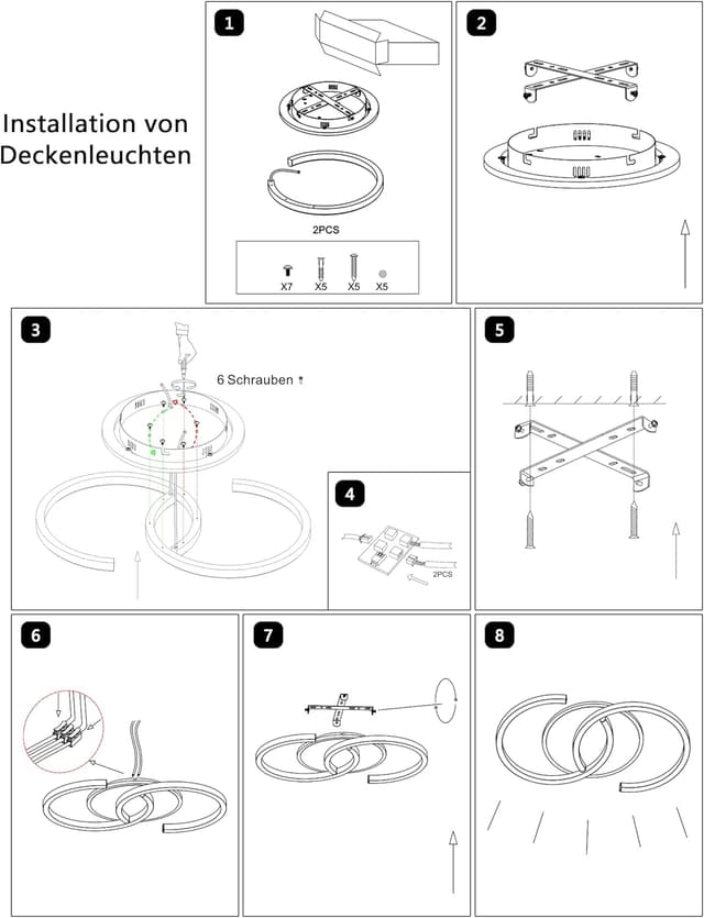 Thumbnail 6 de Meloweel LED-Deckenleuchte fürs Schlafzimmer (S-Form, 3000 K warmweiß) 32 W, 50 cm, 2 Ringe, nicht dimmbar