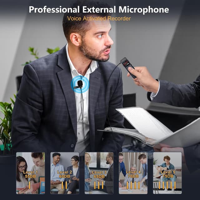 Detalle de Ponovo Registratore Vocale 80GB (fino a 100 ore) con attivazione vocale e MIC esterno