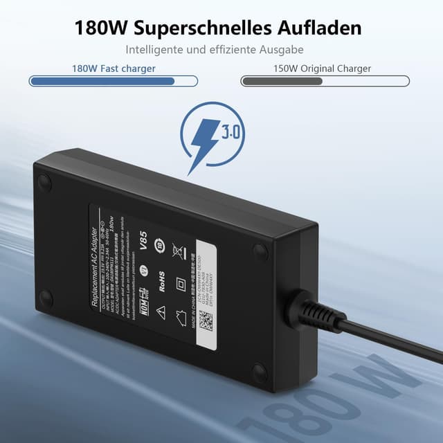 Detalle 2 de 180W Laptop-Ladekabel Netzteil 19,5V für Acer (u. a. Nitro 5/7, Predator Helios 300, Aspire V15/V17) – 5,5×1,7 mm