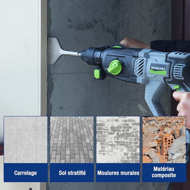 Thumbnail 6 de WORKPRO Burin SDS Plus 165×75 mm pour carrelage
